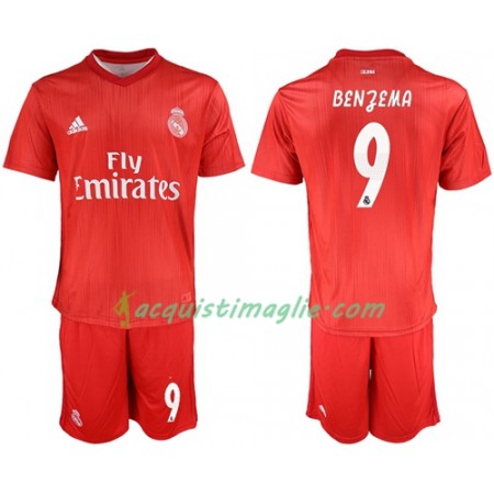 Divisa di Calcio Real Madrid Benzema 9 Bambino Terza 2018/2019